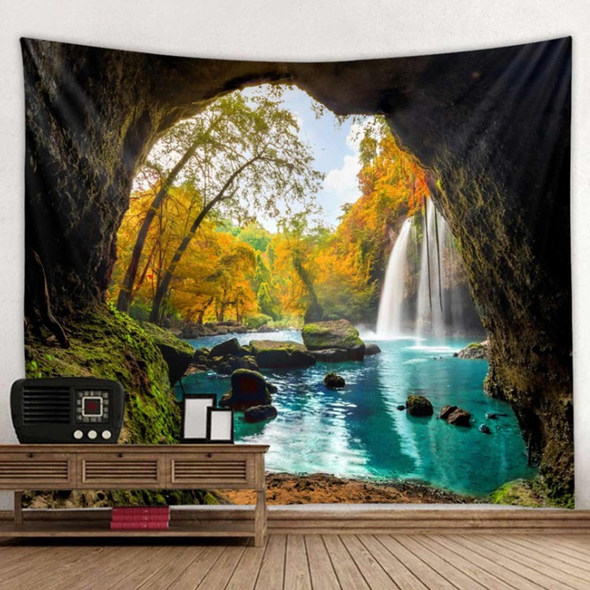 Cave River Landscape Pattern Tapestry Wall Hanging Wall Blanket for Bedroom Decor230x180cm