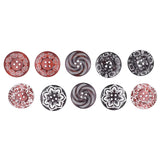 10Pcs Round Buttons Mixed Pattern Carving 4‑Holes Button DIY Art Crafts Supplies