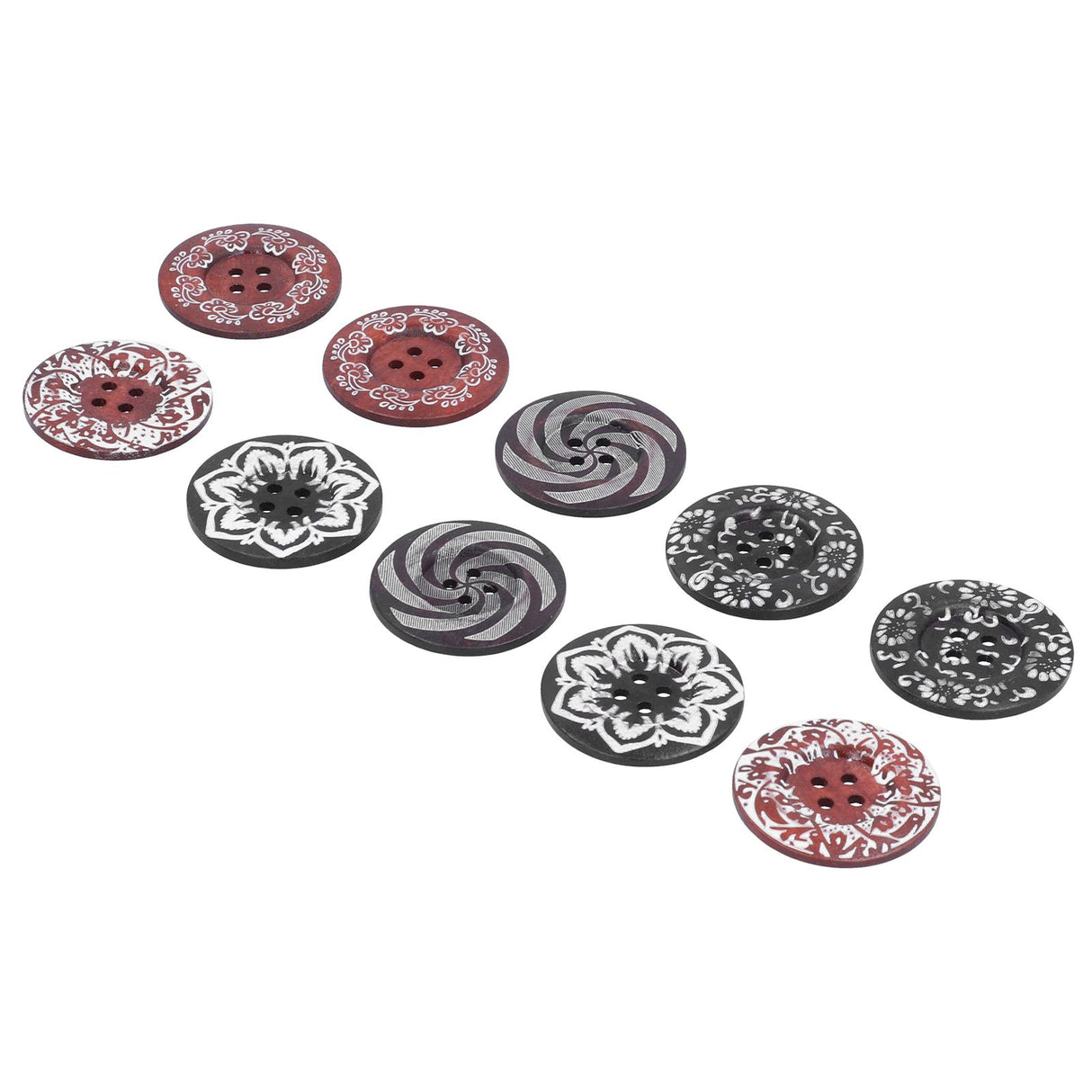 10Pcs Round Buttons Mixed Pattern Carving 4‑Holes Button DIY Art Crafts Supplies