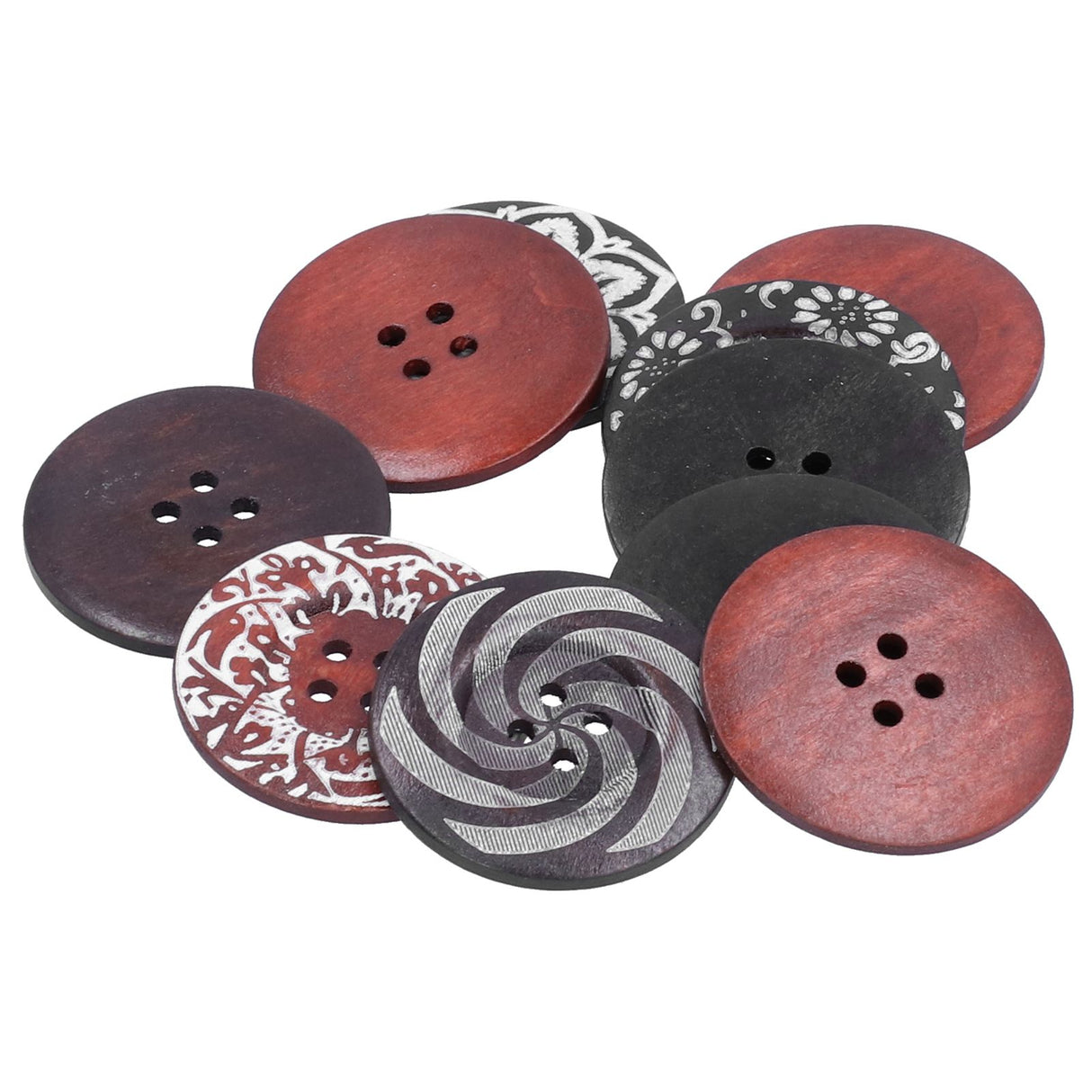 10Pcs Round Buttons Mixed Pattern Carving 4‑Holes Button DIY Art Crafts Supplies