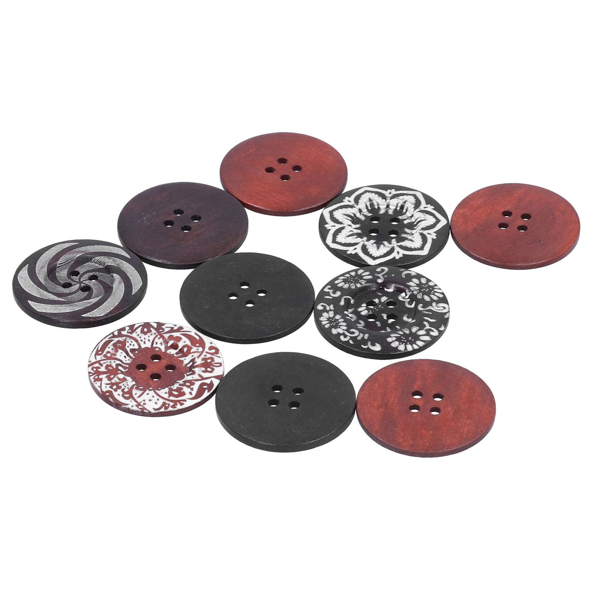 10Pcs Round Buttons Mixed Pattern Carving 4‑Holes Button DIY Art Crafts Supplies