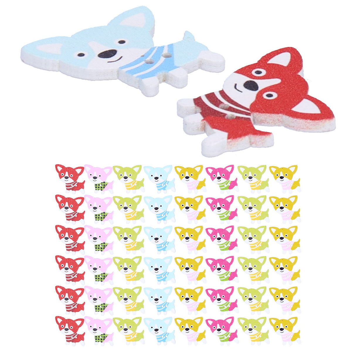 50Pcs Mixed Wooden Buttons Cartoon Dog Shape Button DIY HandSewn Clothes Decoration