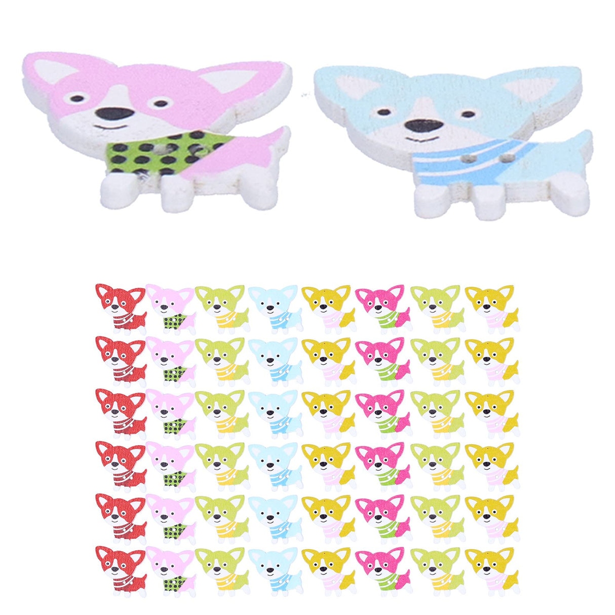 50Pcs Mixed Wooden Buttons Cartoon Dog Shape Button DIY HandSewn Clothes Decoration