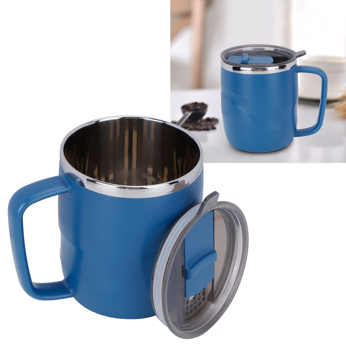 400ml Coffee Mug Stainless Steel Anti Scalding Water Cup with Lid for Home Office Wonderful Gift(Blue )