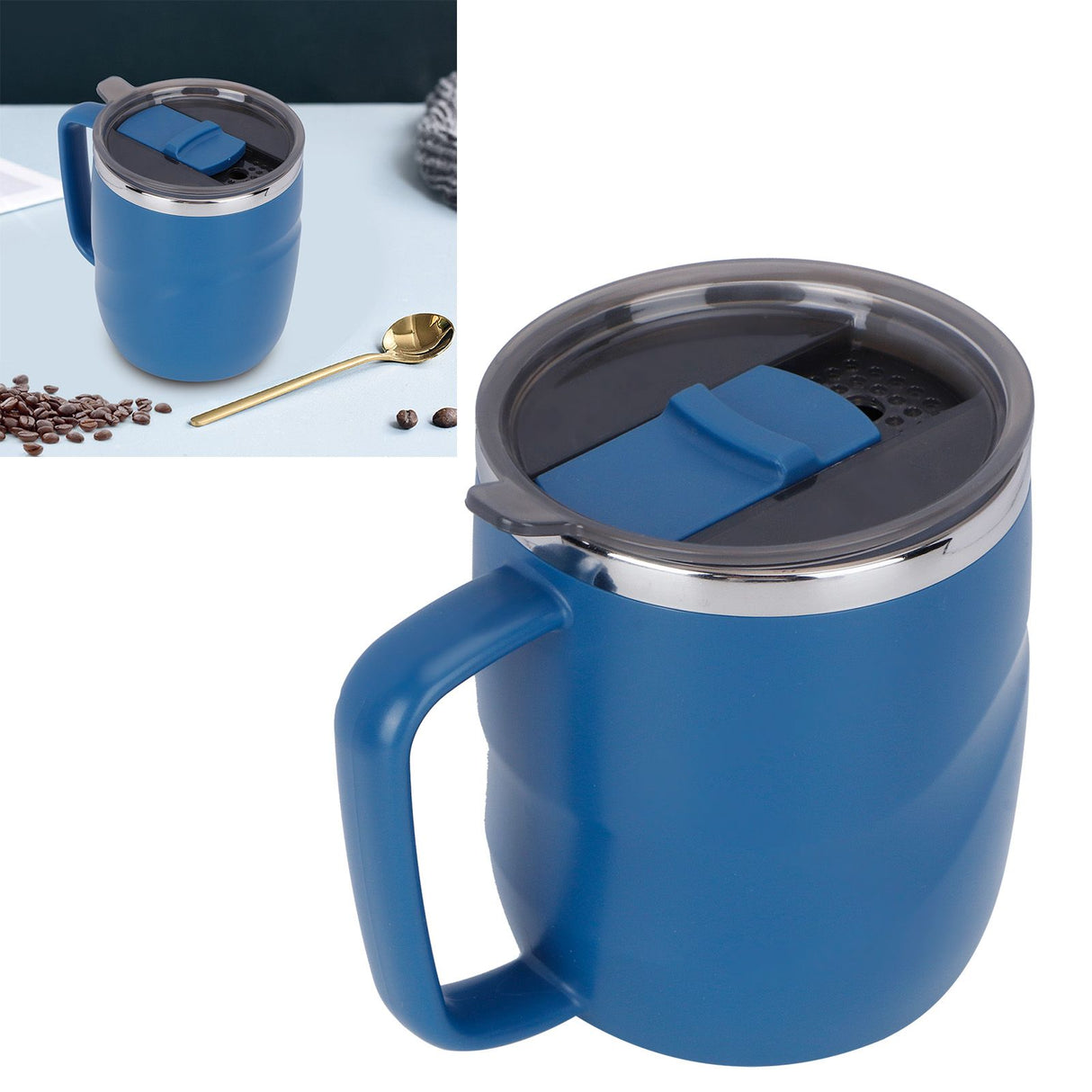 400ml Coffee Mug Stainless Steel Anti Scalding Water Cup with Lid for Home Office Wonderful Gift(Blue )