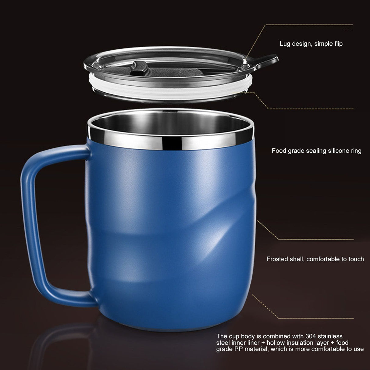 400ml Coffee Mug Stainless Steel Anti Scalding Water Cup with Lid for Home Office Wonderful Gift(Blue )