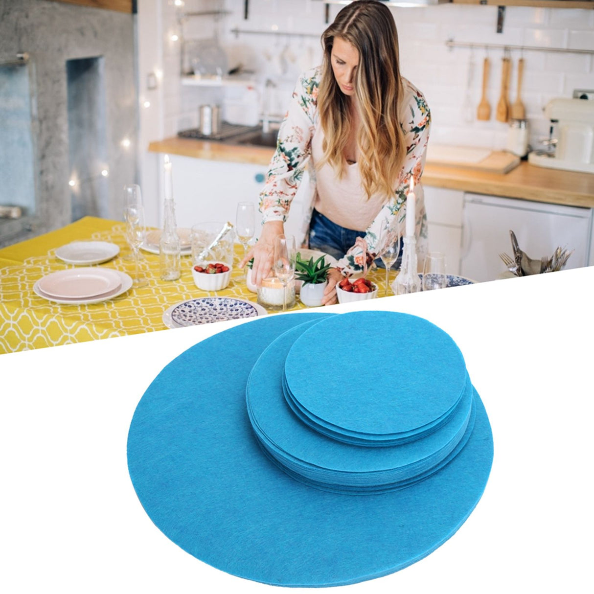 Felt Dish Protection Pad Bowl Anti Friction Pad Pot Stacking Food Plate Divider Separator Protectors(Lake Green 48PCS)
