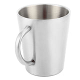 300ml Portable Mug 304 Stainless Steel Double Walled Insulated Coffee Beer Cup with HandleGlossy Silver - Front View