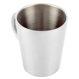 300ml Portable Mug 304 Stainless Steel Double Walled Insulated Coffee Beer Cup with HandleGlossy Silver - Close-Up Angle
