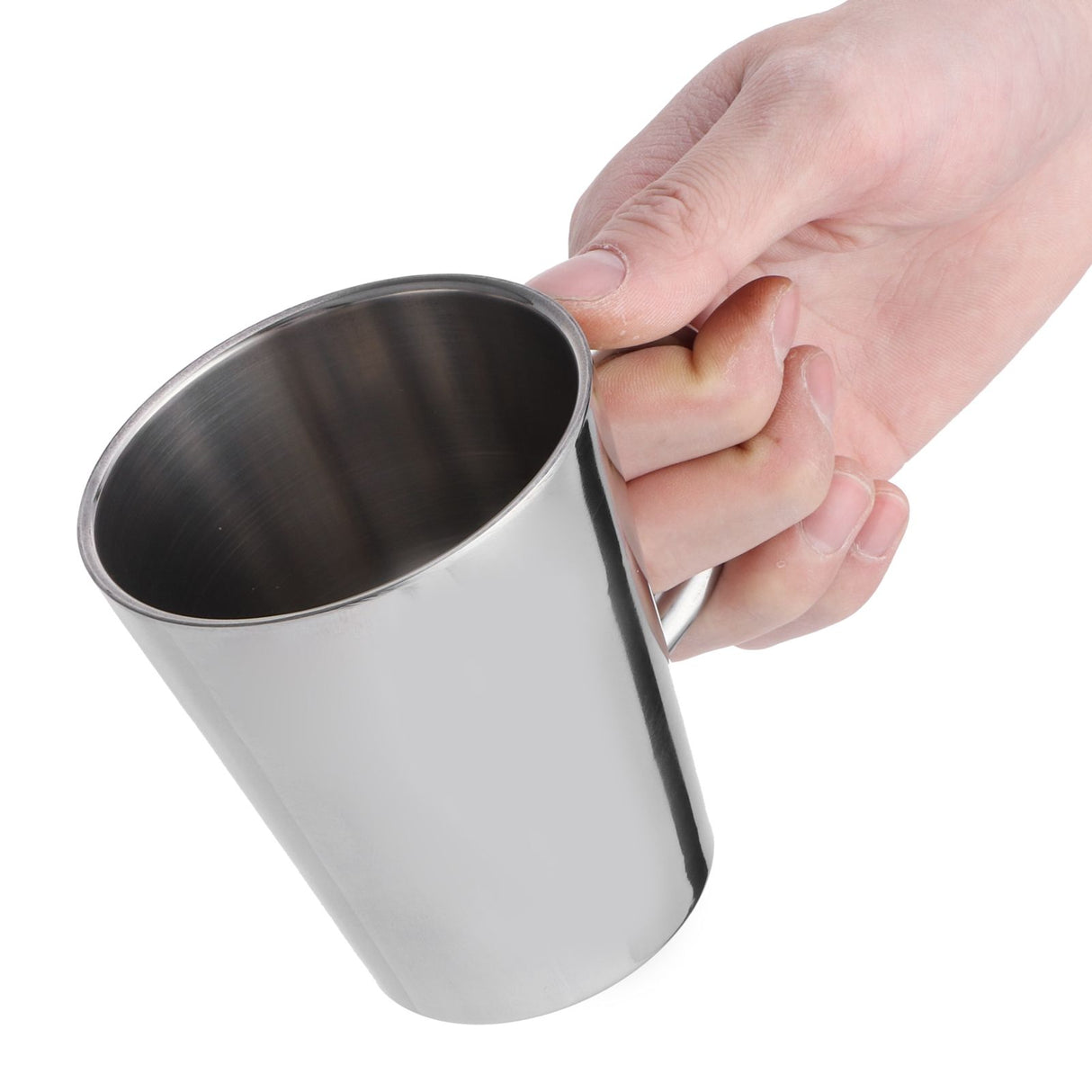 300ml Portable Mug 304 Stainless Steel Double Walled Insulated Coffee Beer Cup with HandleGlossy Silver