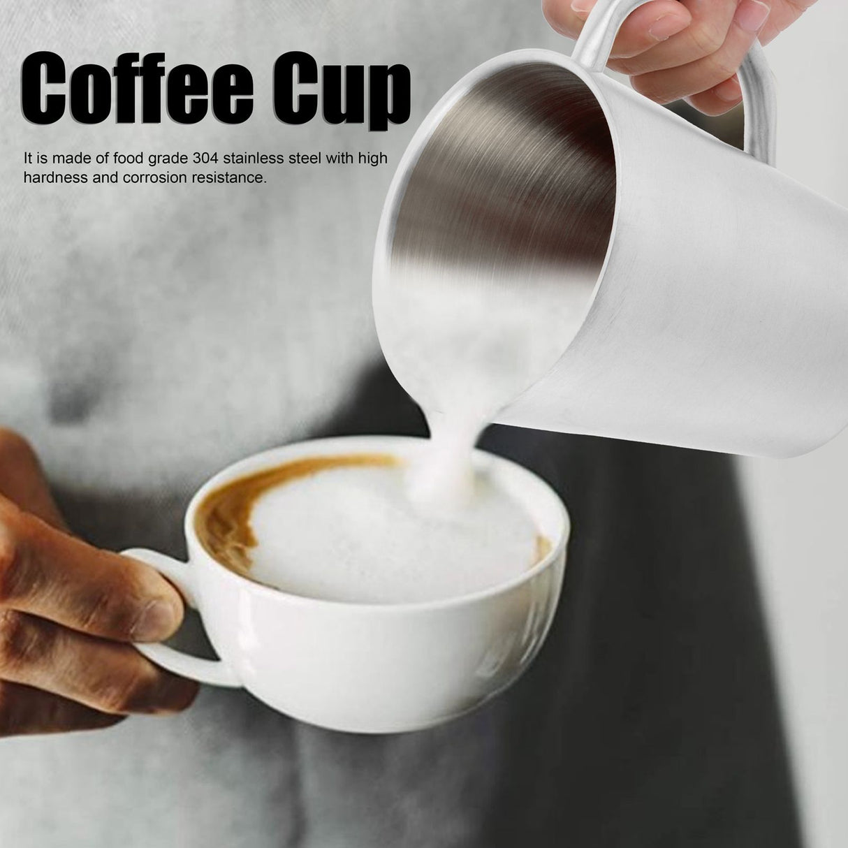 300ml Portable Mug 304 Stainless Steel Double Walled Insulated Coffee Beer Cup with HandleGlossy Silver