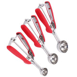 3PCS Ice Cream Scoop Cookies Scoop Set Stainless Steel Ice Cream Spoon Watermelon DiggerRed