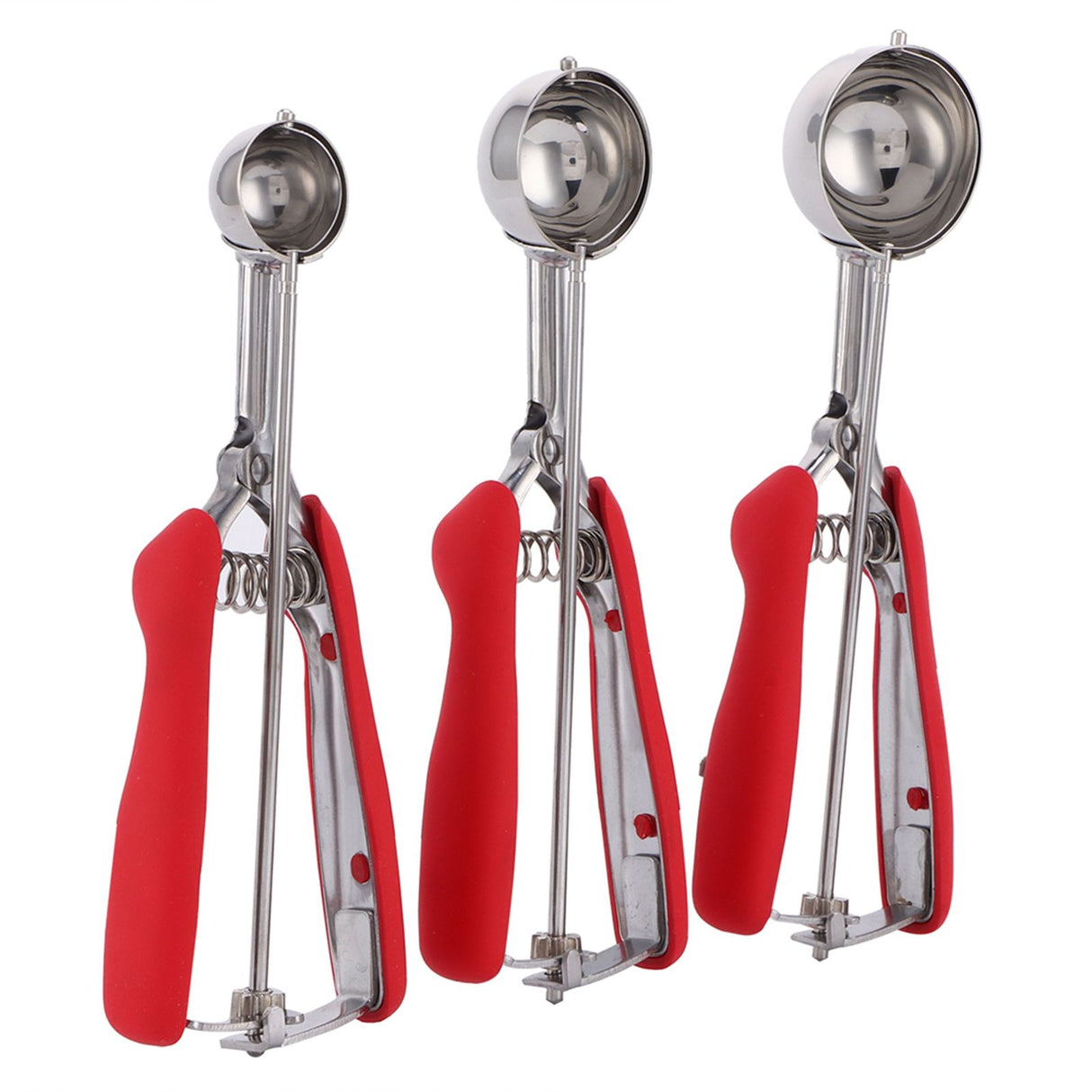 3PCS Ice Cream Scoop Cookies Scoop Set Stainless Steel Ice Cream Spoon Watermelon DiggerRed