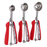 3PCS Ice Cream Scoop Cookies Scoop Set Stainless Steel Ice Cream Spoon Watermelon DiggerRed