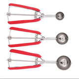3PCS Ice Cream Scoop Cookies Scoop Set Stainless Steel Ice Cream Spoon Watermelon DiggerRed - Close-Up Angle