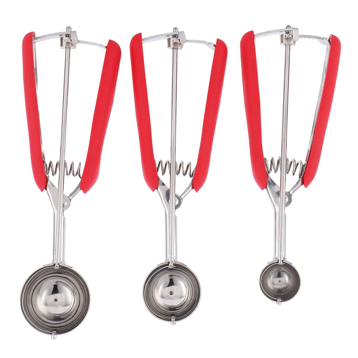 3PCS Ice Cream Scoop Cookies Scoop Set Stainless Steel Ice Cream Spoon Watermelon DiggerRed