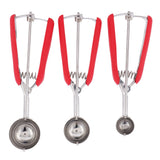 3PCS Ice Cream Scoop Cookies Scoop Set Stainless Steel Ice Cream Spoon Watermelon DiggerRed