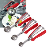 3PCS Ice Cream Scoop Cookies Scoop Set Stainless Steel Ice Cream Spoon Watermelon DiggerRed