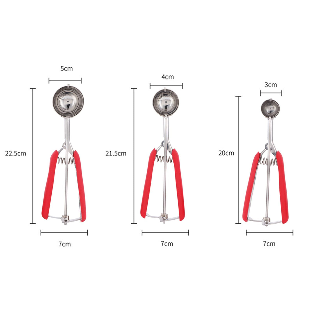 3PCS Ice Cream Scoop Cookies Scoop Set Stainless Steel Ice Cream Spoon Watermelon DiggerRed