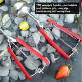 3PCS Ice Cream Scoop Cookies Scoop Set Stainless Steel Ice Cream Spoon Watermelon DiggerRed