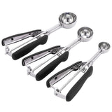 3PCS Ice Cream Scoop Cookies Scoop Set Stainless Steel Ice Cream Spoon Watermelon DiggerBlack - Front View