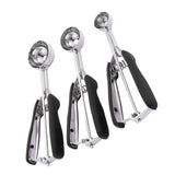 3PCS Ice Cream Scoop Cookies Scoop Set Stainless Steel Ice Cream Spoon Watermelon DiggerBlack - Side View