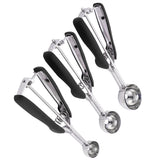 3PCS Ice Cream Scoop Cookies Scoop Set Stainless Steel Ice Cream Spoon Watermelon DiggerBlack - Top-Down View