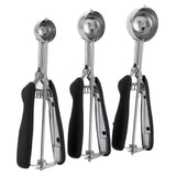 3PCS Ice Cream Scoop Cookies Scoop Set Stainless Steel Ice Cream Spoon Watermelon DiggerBlack - 45-Degree Angle