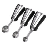 3PCS Ice Cream Scoop Cookies Scoop Set Stainless Steel Ice Cream Spoon Watermelon DiggerBlack - Rear View