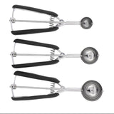 3PCS Ice Cream Scoop Cookies Scoop Set Stainless Steel Ice Cream Spoon Watermelon DiggerBlack - Close-Up Angle