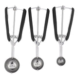 3PCS Ice Cream Scoop Cookies Scoop Set Stainless Steel Ice Cream Spoon Watermelon DiggerBlack - Low Angle