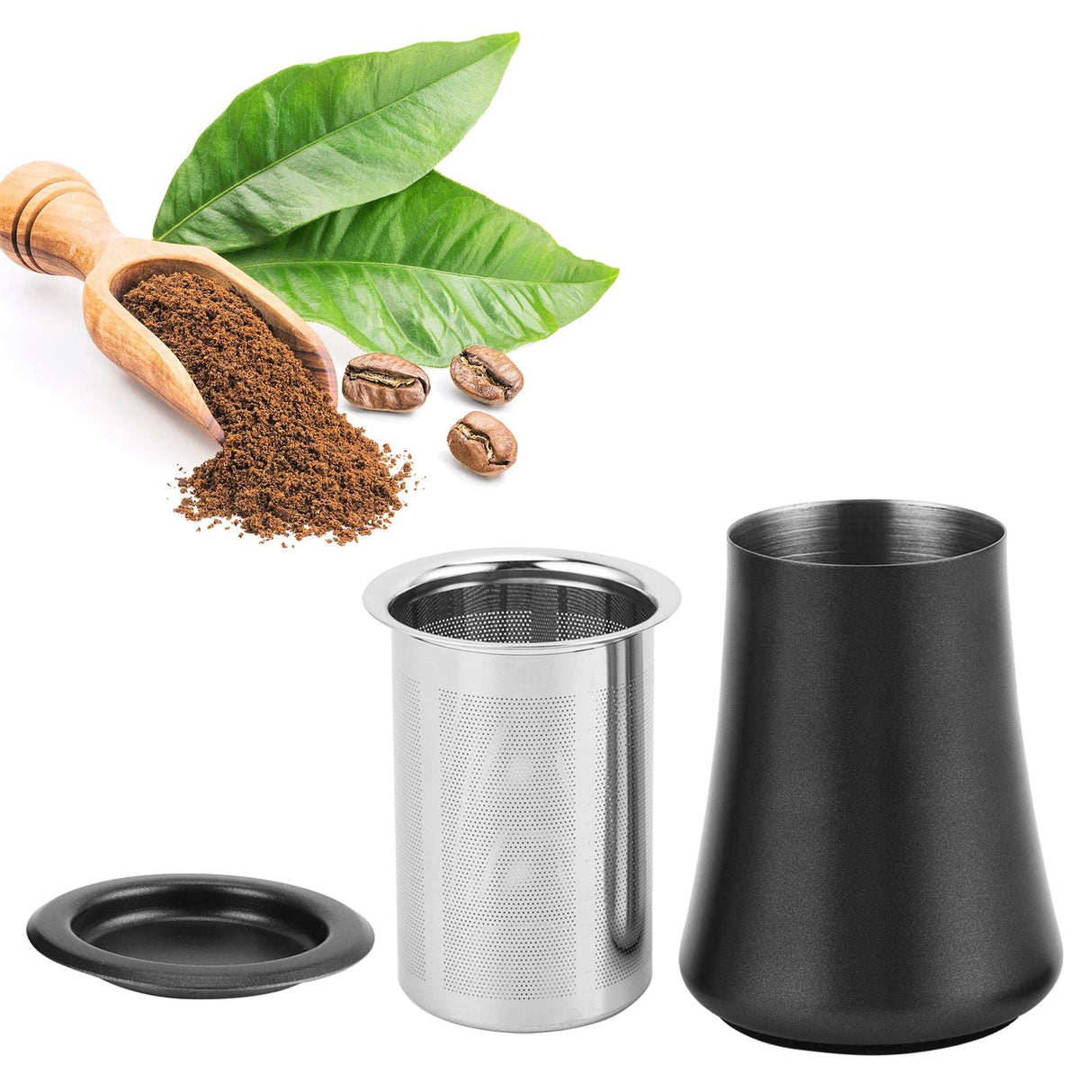 Coffee Powder Sieve 304 Stainless Steel Powder Sifter Container Home Filter CupBlack