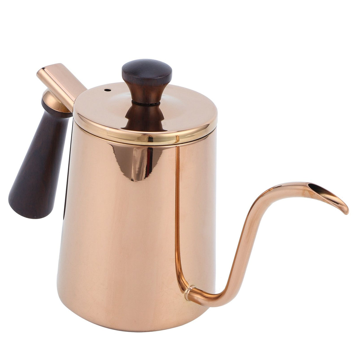 700ml Coffee Kettle 304 Stainless Steel Gooseneck Spout Coffee Drip Pot with Wooden HandleLong Spout‑Rose Gold