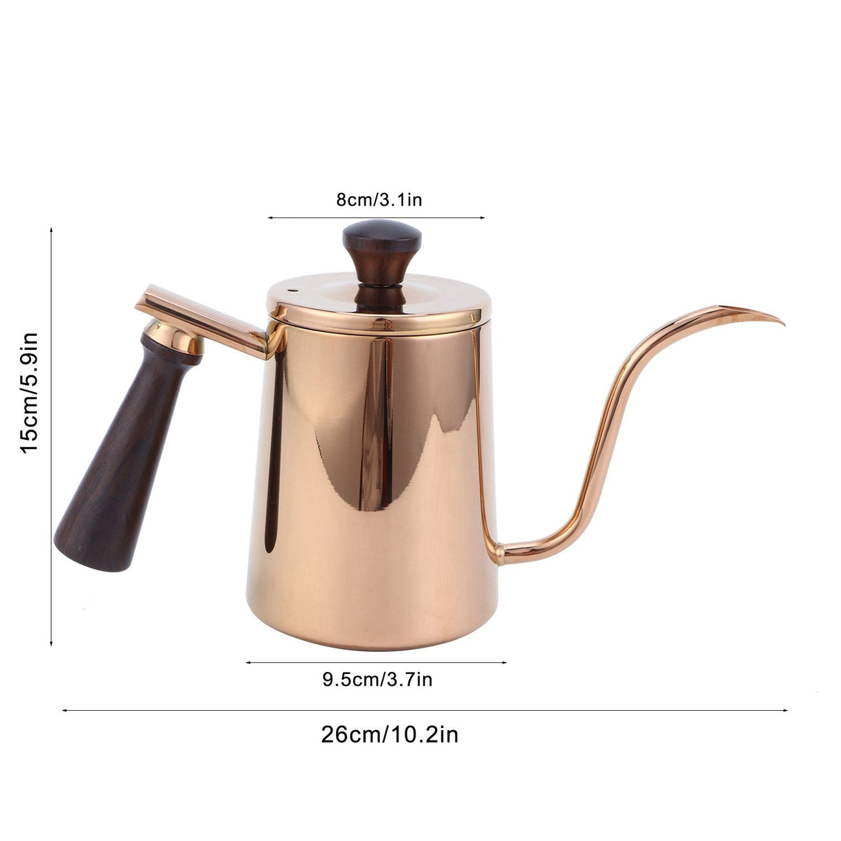 700ml Coffee Kettle 304 Stainless Steel Gooseneck Spout Coffee Drip Pot with Wooden HandleLong Spout‑Rose Gold