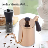 700ml Coffee Kettle 304 Stainless Steel Gooseneck Spout Coffee Drip Pot with Wooden HandleLong Spout‑Rose Gold