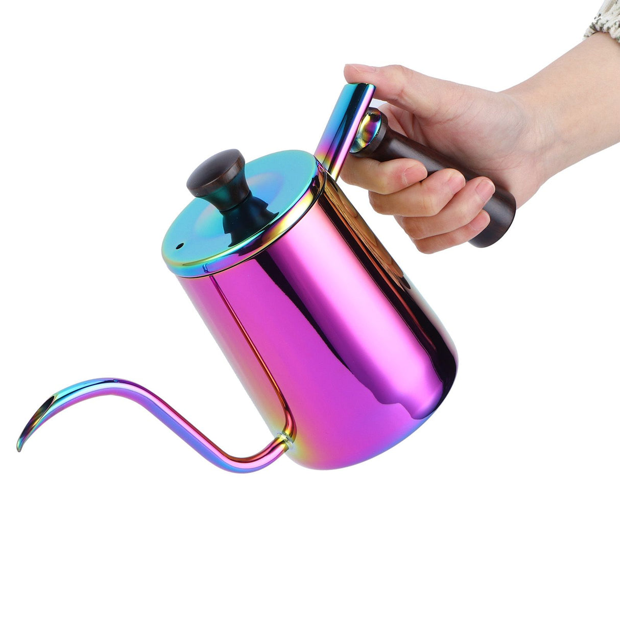 700ml Coffee Kettle 304 Stainless Steel Gooseneck Spout Coffee Drip Pot with Wooden HandleLong Spout‑ Colorful