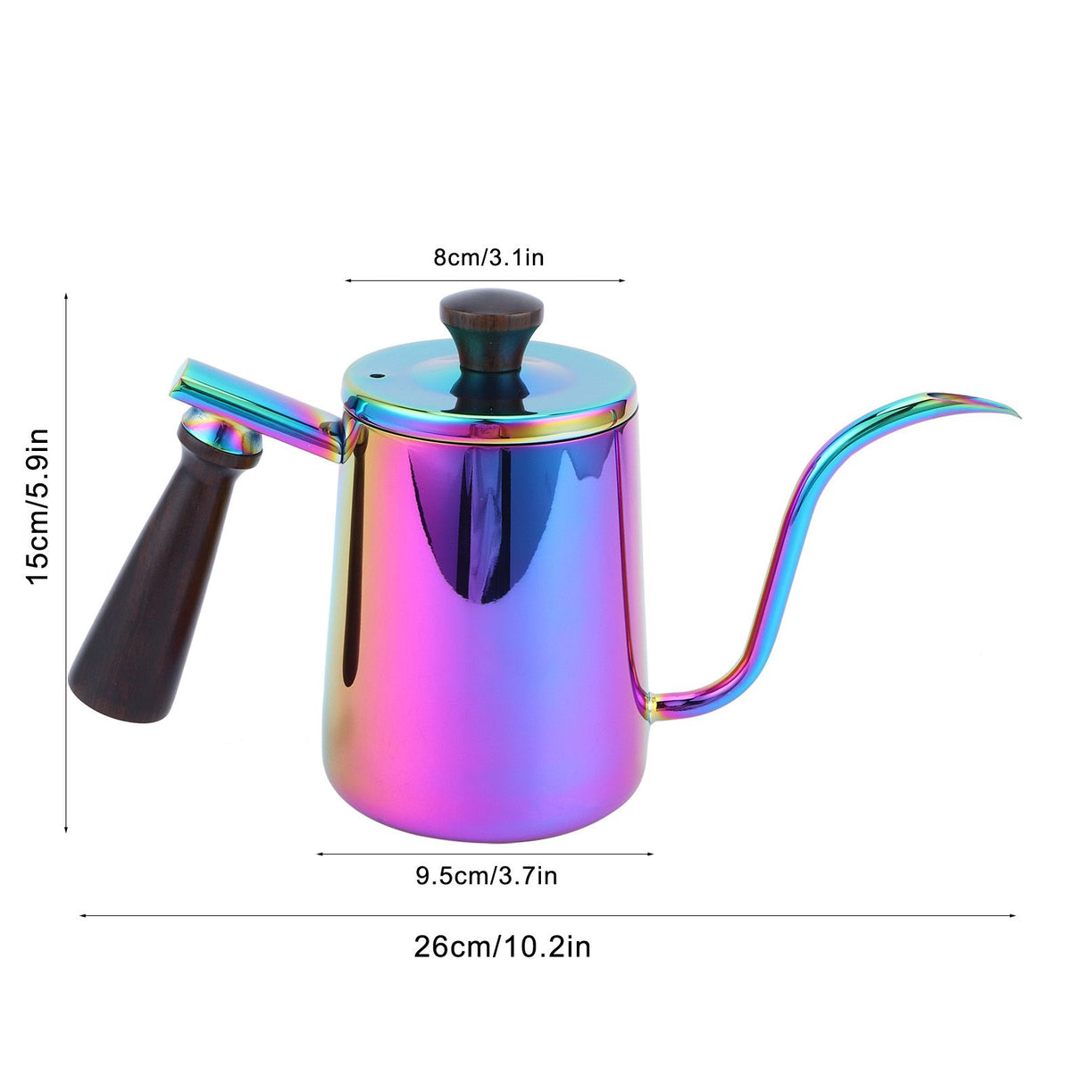 700ml Coffee Kettle 304 Stainless Steel Gooseneck Spout Coffee Drip Pot with Wooden HandleLong Spout‑ Colorful