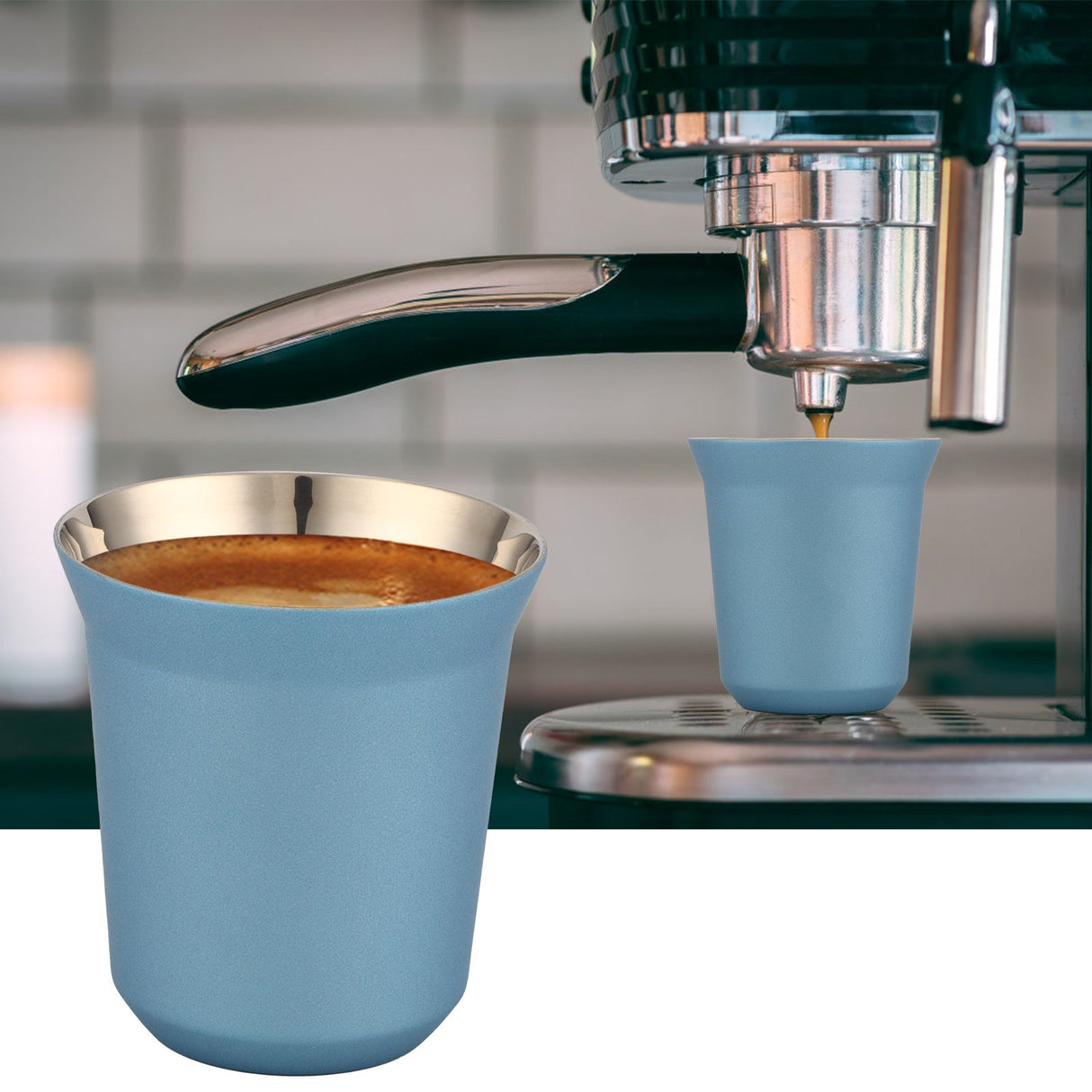 Stainless Steel Coffee Cup Double Wall Insulated Capsule Cup Mug for Home Coffee ShopLight Blue 160ml