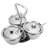 Spice Rack Kitchen Stainless Steel Seasoning Pots Condiment Set Rotating Spice Rack OrganizerJ13390(3) 3Pcs Rotating Seasoning Pot Set - Side View