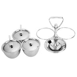 Spice Rack Kitchen Stainless Steel Seasoning Pots Condiment Set Rotating Spice Rack OrganizerJ13390(3) 3Pcs Rotating Seasoning Pot Set - 45-Degree Angle