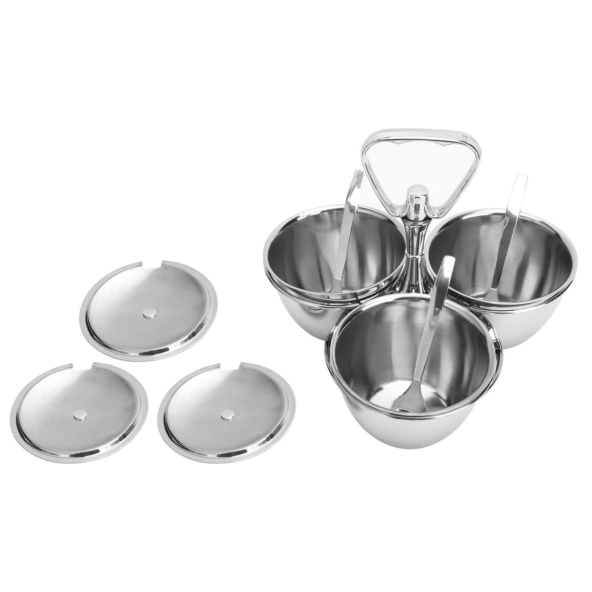 Spice Rack Kitchen Stainless Steel Seasoning Pots Condiment Set Rotating Spice Rack OrganizerJ13390(3) 3Pcs Rotating Seasoning Pot Set