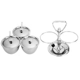 Spice Rack Kitchen Stainless Steel Seasoning Pots Condiment Set Rotating Spice Rack OrganizerJ13390(3) 3Pcs Rotating Seasoning Pot Set - Close-Up Angle