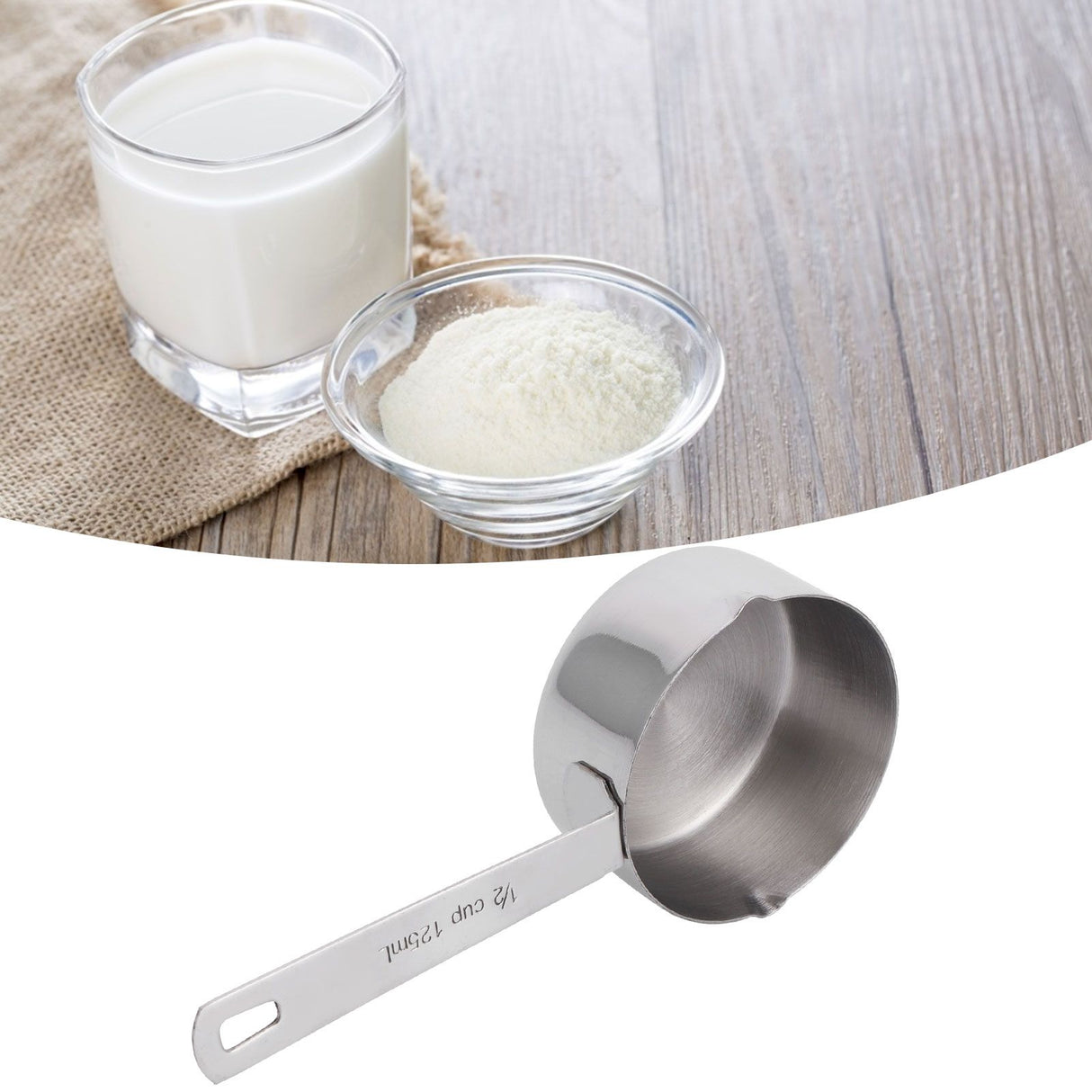 Baking Measuring Spoon 304 Stainless Steel Measuring Cup Scoop with Scales Kitchen Supplies1/2cup125ml