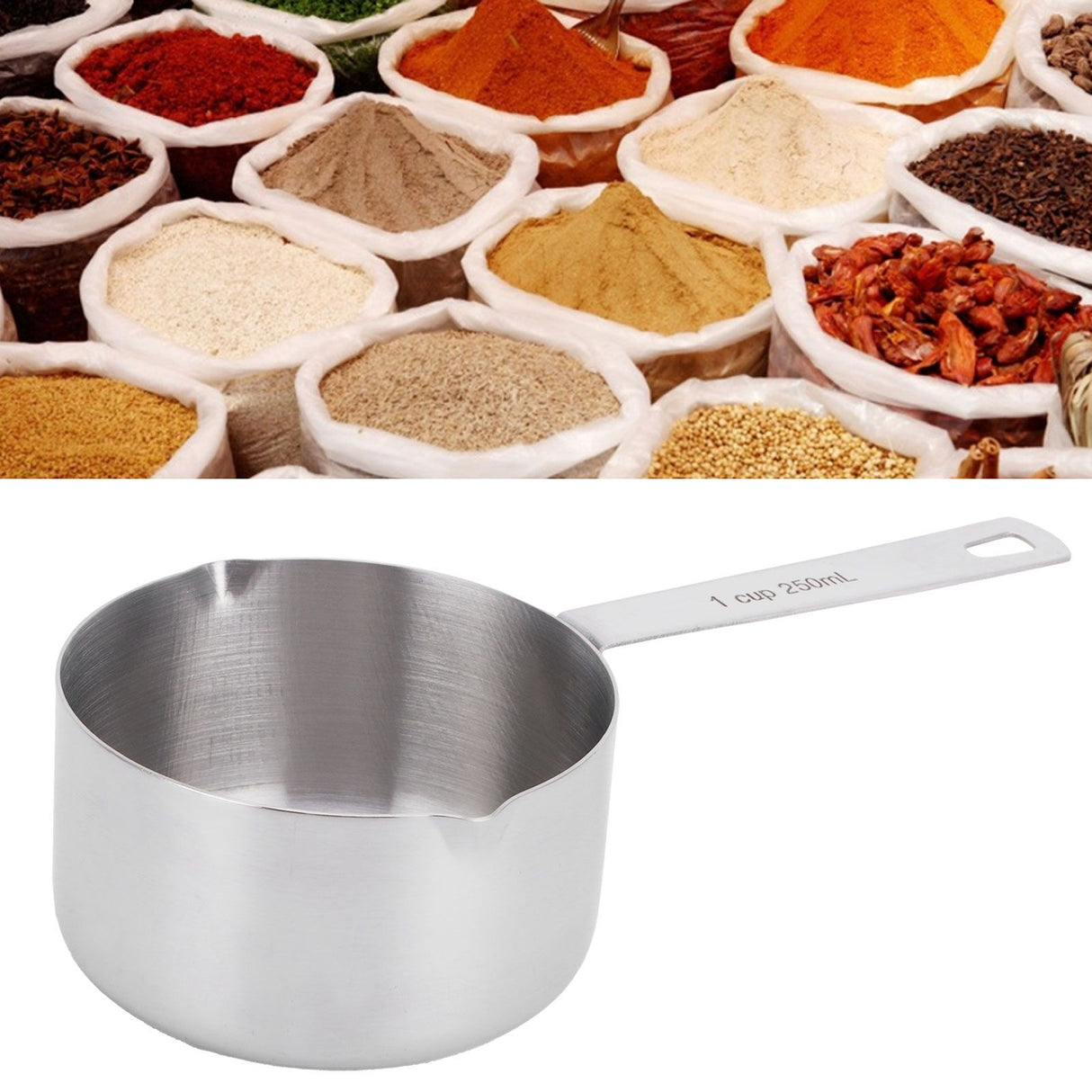 Baking Measuring Spoon 304 Stainless Steel Measuring Cup Scoop with Scales Kitchen Supplies1cup250ml