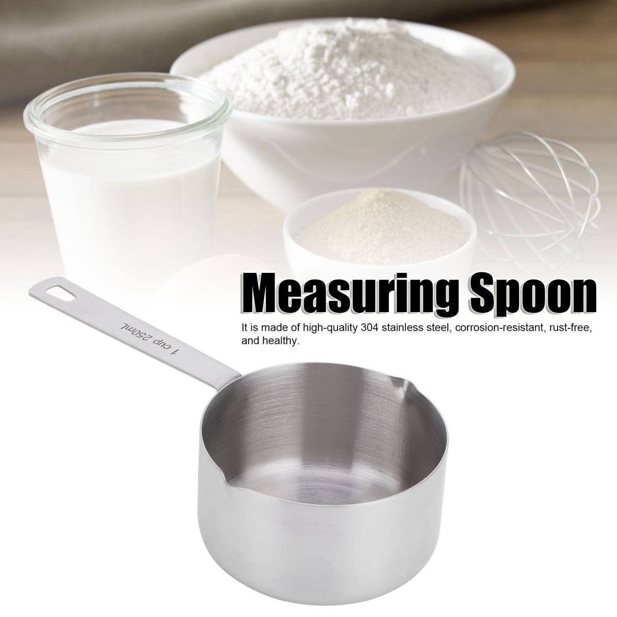 Baking Measuring Spoon 304 Stainless Steel Measuring Cup Scoop with Scales Kitchen Supplies1cup250ml