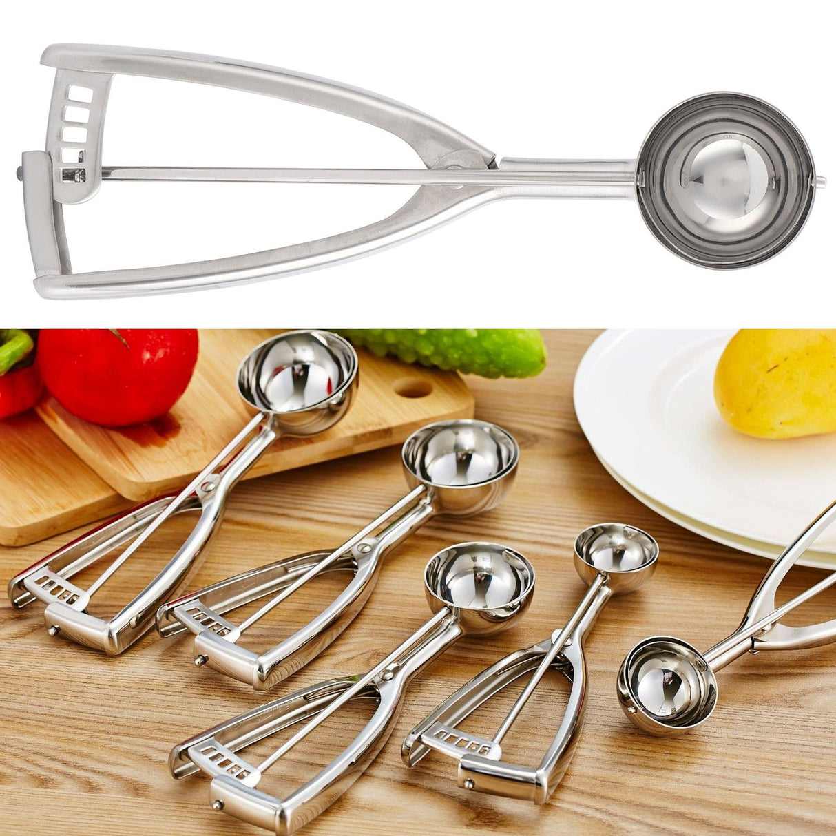 Ice Cream Spoon Multi Function 304 Stainless Steel Fruit Melon Meat Scoop Kitchen Utensils(J10189B 44 )