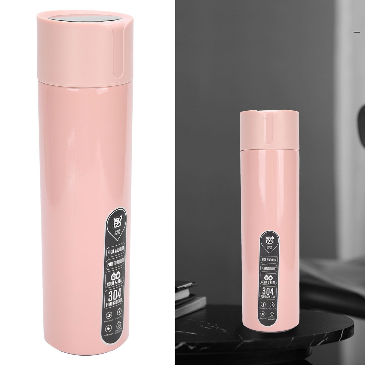 Smart Water Bottle Touch Temperature Display Timed Reminder Vacuum Insulated Bottle Battry PoweredPink