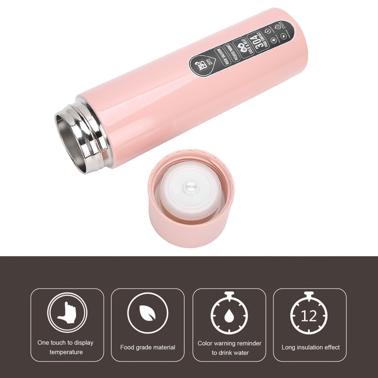 Smart Water Bottle Touch Temperature Display Timed Reminder Vacuum Insulated Bottle Battry PoweredPink