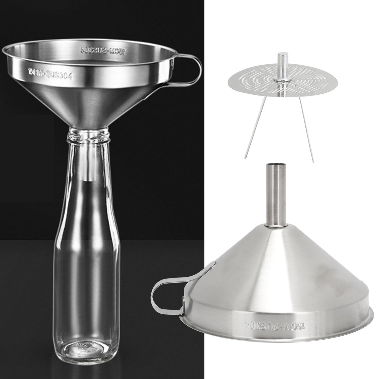 304 Stainless Steel Kitchen Funnel with Filter for Transferring of Liquid Dry Ingredients15cm Mouth Diameter