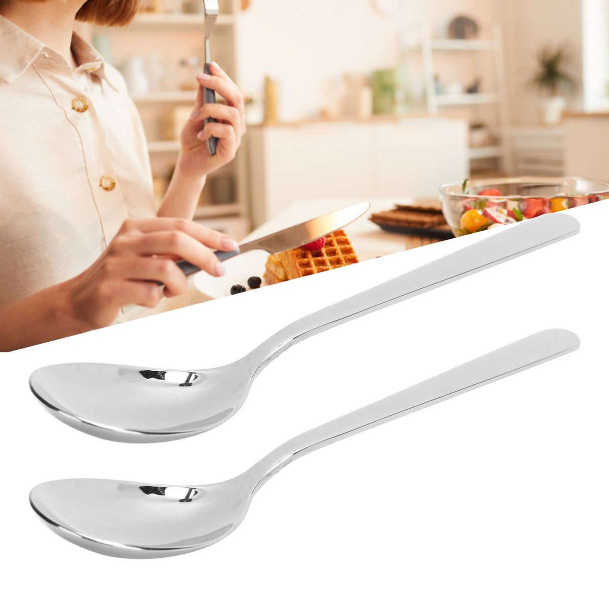 12PCS Silverware Set Stainless Steel Flatware Cutlery Kitchen Utensils for Hotel RestaurantSpoon